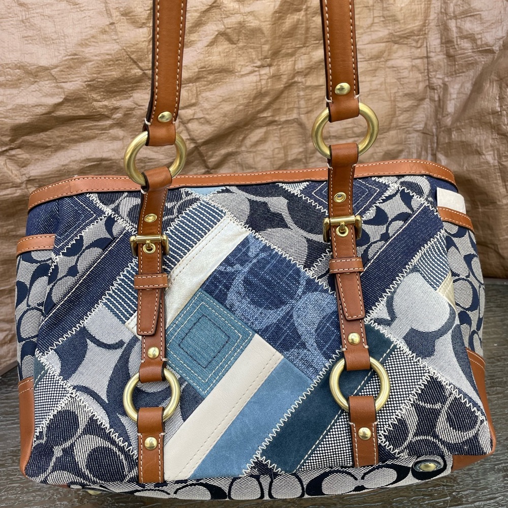 Brand new denim patchwork Coach shoulder bag